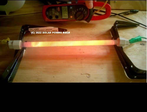 Testing custom quartz infrared heating tube running off of solar panels in my workshop