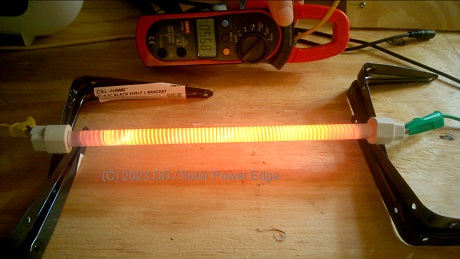 Testing a custom quartz DC heating element in my solar workshop