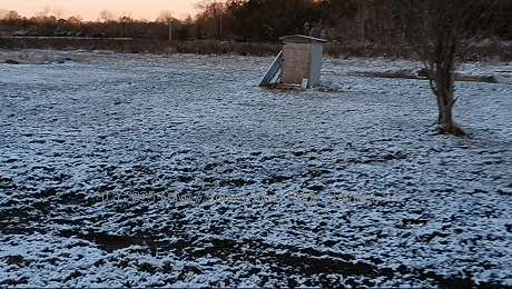 Solar electric heated well house rock wool insulation winter conditions first snow of the winter