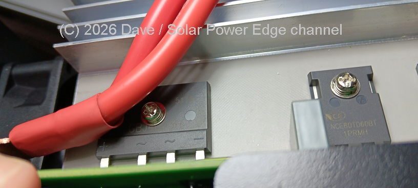 A look at the HV Bridge Rectifier and doubled up 8awg cable for LV DC side - Teardown and test of the MFUZOP SAK Dataouboss pure sine wave inverter