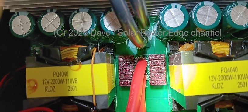 Main 12v input to the PCB showing the fuses, input capacitance, transformers